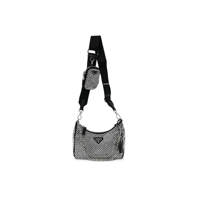 PRADA SATIN CRYSTAL RE-EDITION 2005 SHOULDER BAG CRISTAL (22*17*6cm)