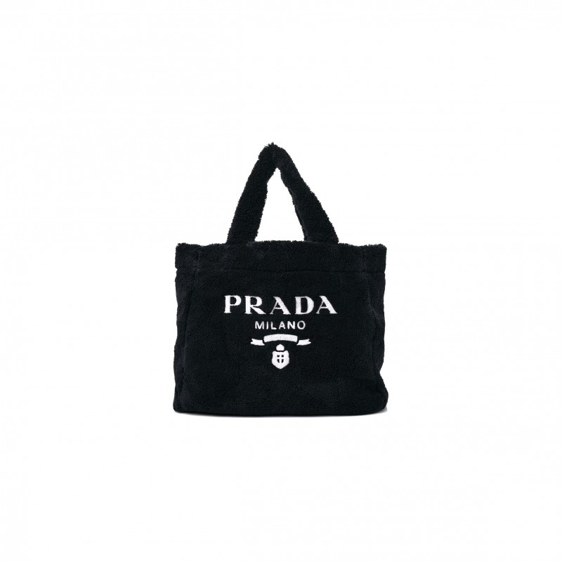 PRADA TERRY TOTE BAG BLACK WHITE (39*33*14cm)