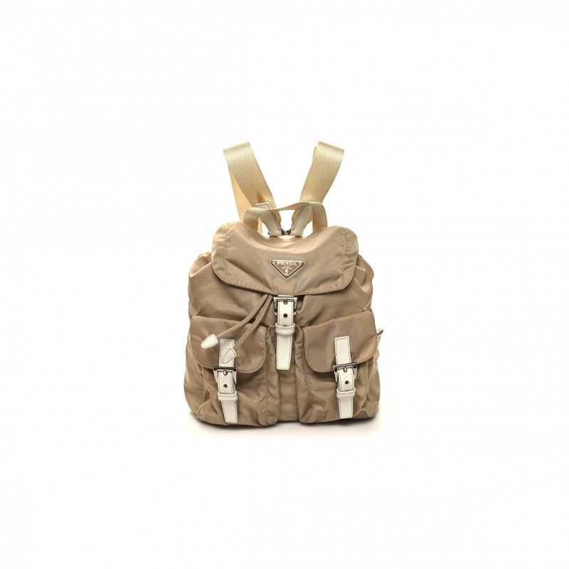 PRADA TESSUTO NYLON VELA SMALL BACKPACK CAMMELLO BLANCO (25*24*12cm)