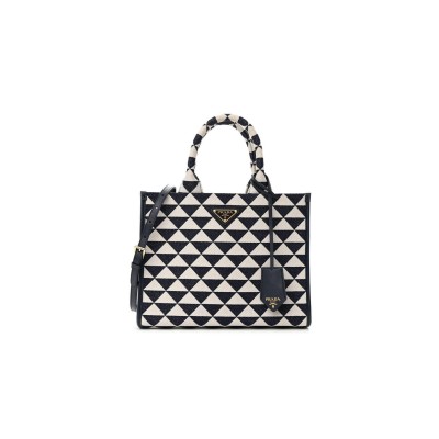 PRADA JACQUARD SAFFIANO TRIANGOLO SYMBOLE EMBROIDERED SMALL TOTE BALTICO TALCO (29*22*9cm)