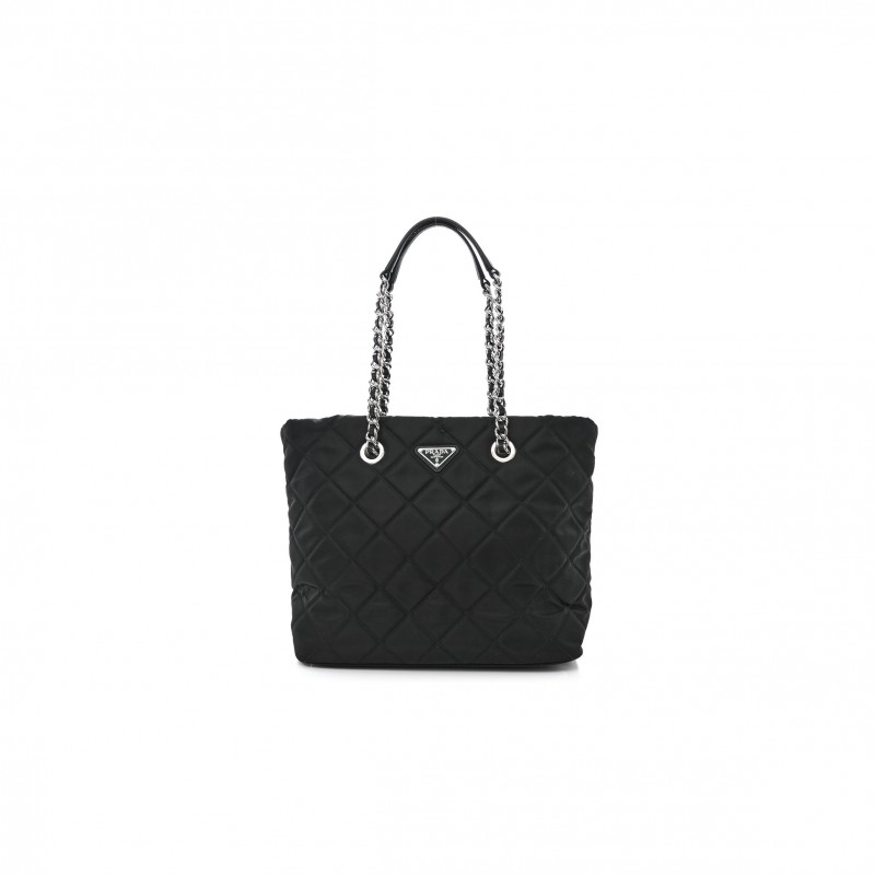 PRADA NYLON TESSUTO IMPUNTU QUILTED SHOULDER BAG BLACK (30*25*14cm)