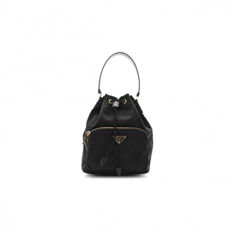 PRADA RE-NYLON DUET DRAWSTRING SHOULDER BAG BLACK (23*18*11cm)