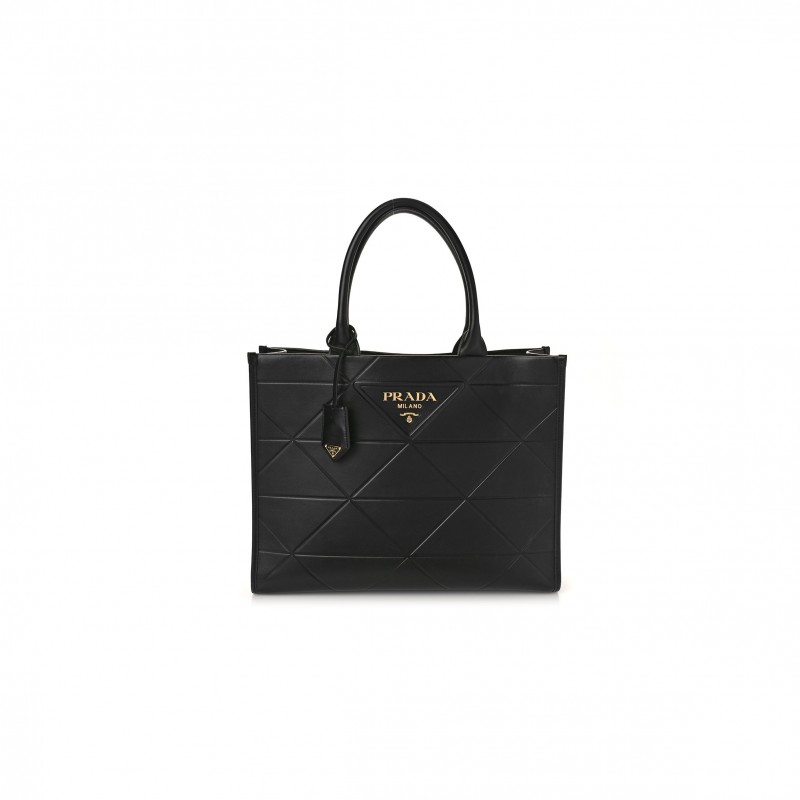 PRADA SOFT CALFSKIN TRIANGOLO SYMBOLE EMBOSSED MEDIUM TOTE BLACK (35*27*11cm)