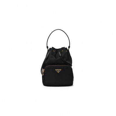 PRADA RE-NYLON DUET DRAWSTRING SHOULDER BAG BLACK 1BH038 (23*18*11cm)
