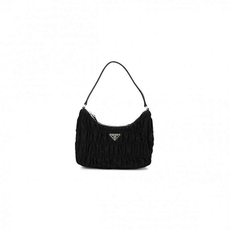 PRADA TESSUTO NYLON GAUFRE SHOULDER BAG BLACK (20*17*6cm)