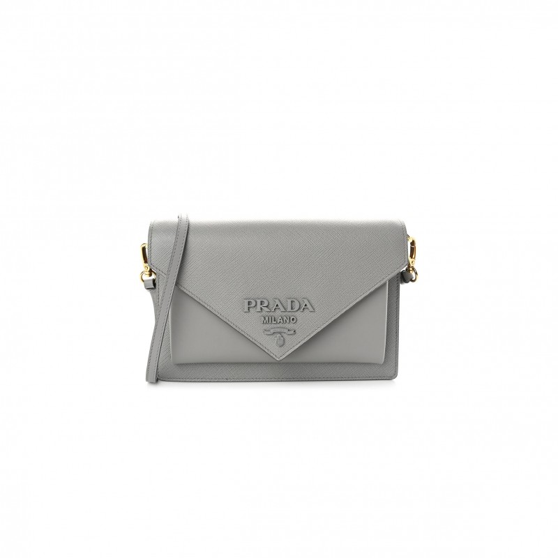 PRADA CITY CALFSKIN SAFFIANO ENVELOPE FLAP WITH CHAIN NUBE (20*13*4cm)