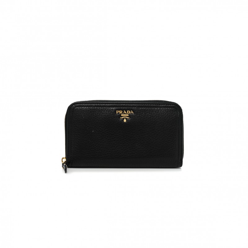 PRADA VITELLO DAINO ZIP AROUND WALLET BLACK (18*11*3cm)