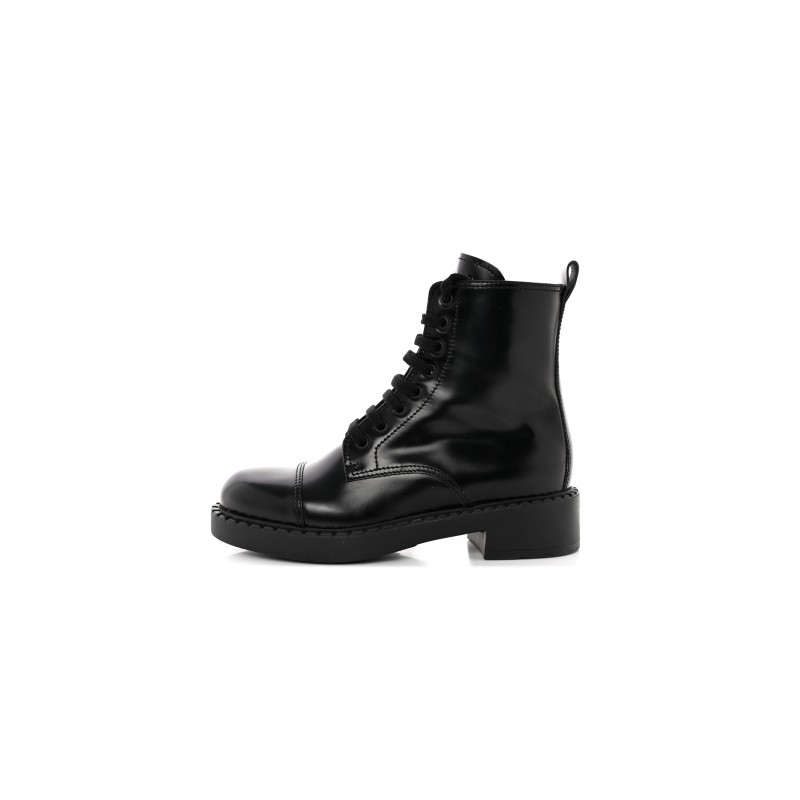 PRADA SPAZZOLATO CHOCOLATE 50MM COMBAT BOOTS 36 BLACK