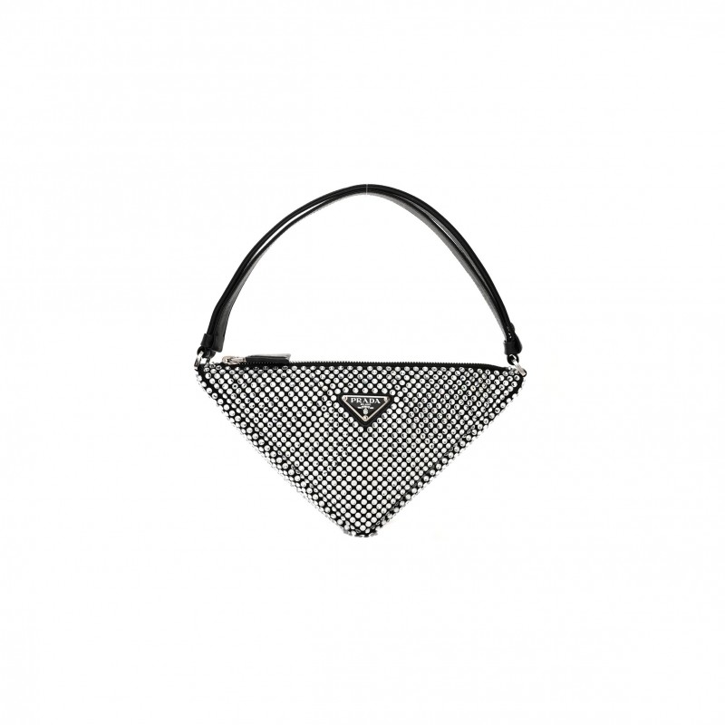 PRADA SATIN CRYSTAL TRIANGLE POUCH CRISTAL (26*15*6cm)