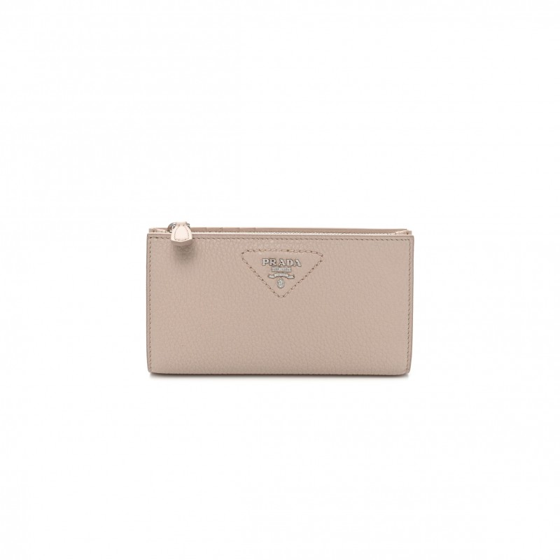 PRADA VITELLO DAINO TRIANGLE CONTINENTAL ZIP WALLET NINFEA (16*10*2cm)