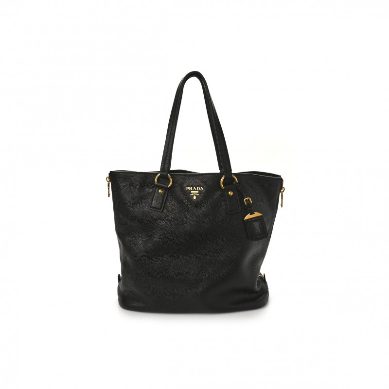 PRADA VITELLO DAINO SIDE ZIP TOTE BLACK (36*30*13cm)