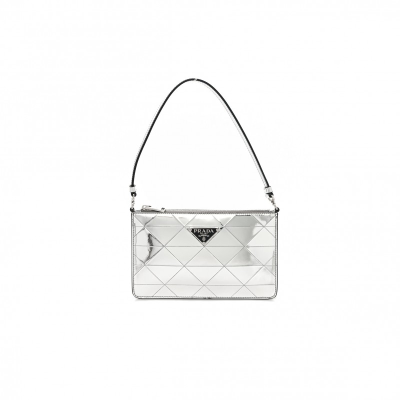 PRADA METALLIC BRUSHED CALFSKIN MINI TRIANGLE BAG SILVER (20*12*4cm)