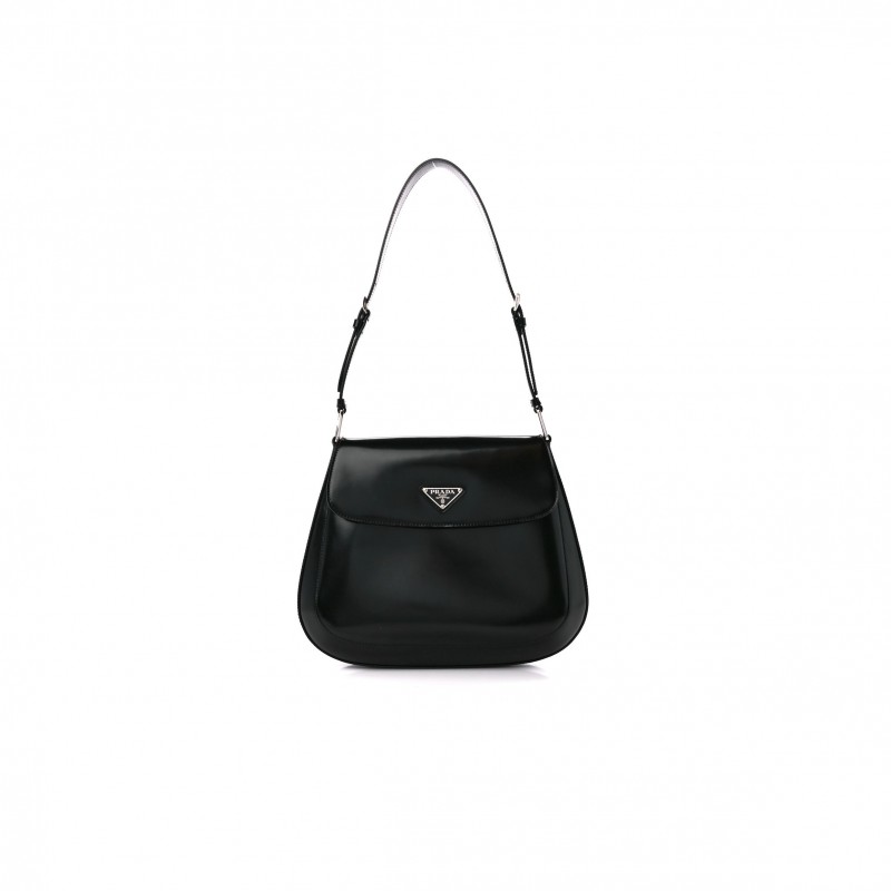 PRADA SPAZZOLATO CLEO FLAP SHOULDER BAG BLACK (22*17*3cm)