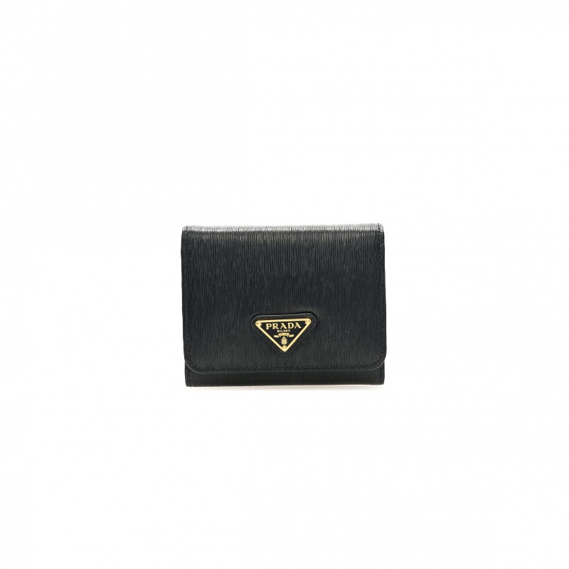 PRADA VITELLO MOVE TRI-FOLD COMPACT WALLET BLACK (11*10*1cm)