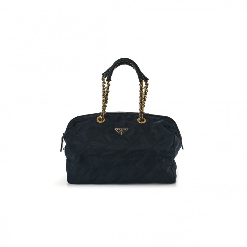 PRADA NYLON TESSUTO IMPUNTU QUILTED SHOULDER BAG NAVY (34*20*17cm)