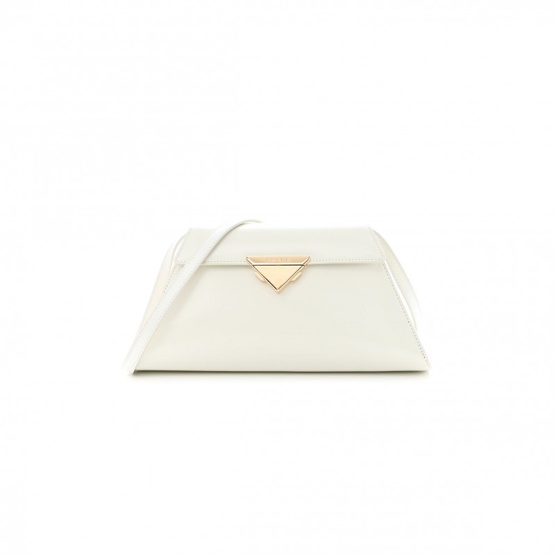 PRADA SPAZZOLATO FLAP SHOULDER BAG WHITE (29*14*6cm)