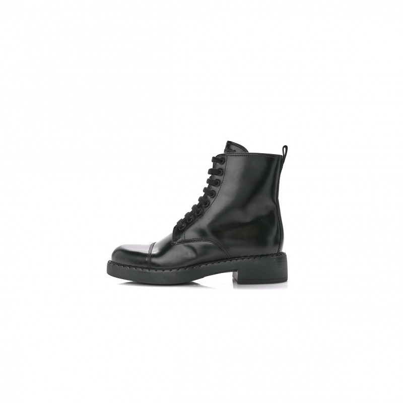 PRADA SPAZZOLATO CHOCOLATE 50MM COMBAT BOOTS 40 BLACK