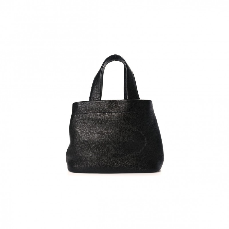 PRADA VITELLO DAINO SOFT PERFORATED LOGO TOTE BLACK (30*20*13cm)