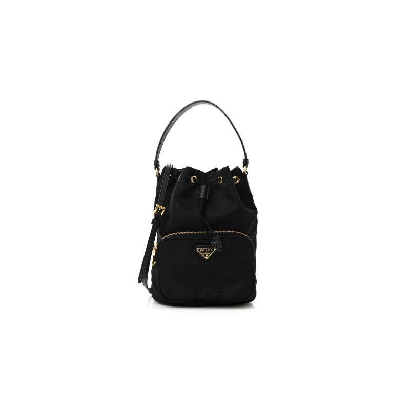 PRADA RE-NYLON DUET DRAWSTRING SHOULDER BAG BLACK (23*18*11cm)