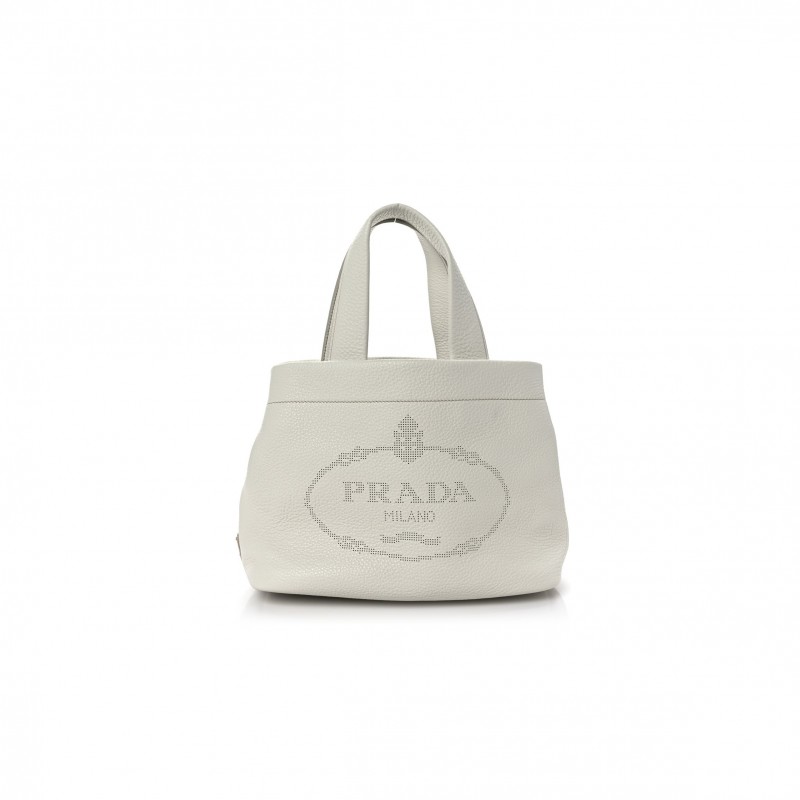 PRADA VITELLO DAINO SOFT PERFORATED LOGO TOTE WHITE (30*27*13cm)