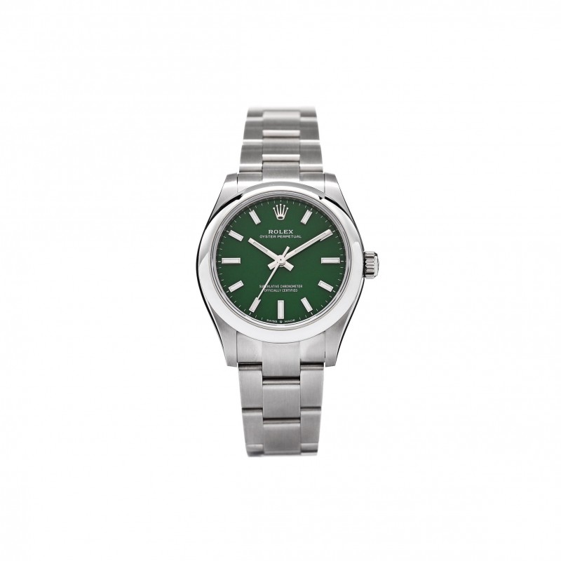 ROLEX STAINLESS STEEL 31MM OYSTER PERPETUAL WATCH GREEN 277200