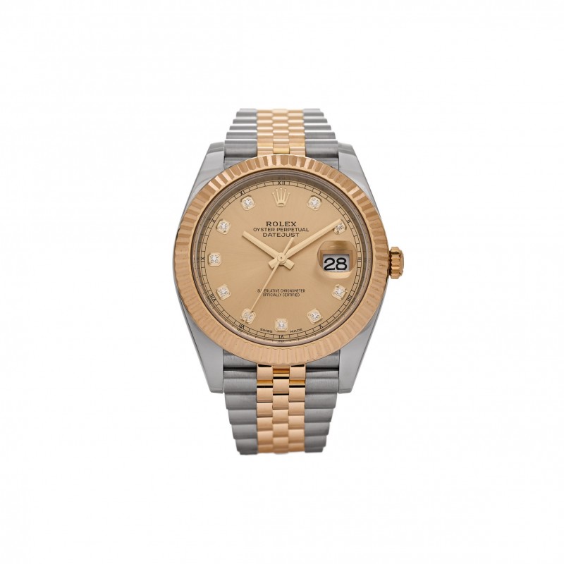 ROLEX STAINLESS STEEL 18K YELLOW GOLD DIAMOND 41MM OYSTER PERPETUAL DATEJUST WATCH CHAMPAGNE 126333