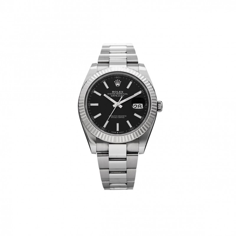 ROLEX STAINLESS STEEL 18K WHITE GOLD 41MM OYSTER PERPETUAL DATEJUST WATCH BLACK 126334