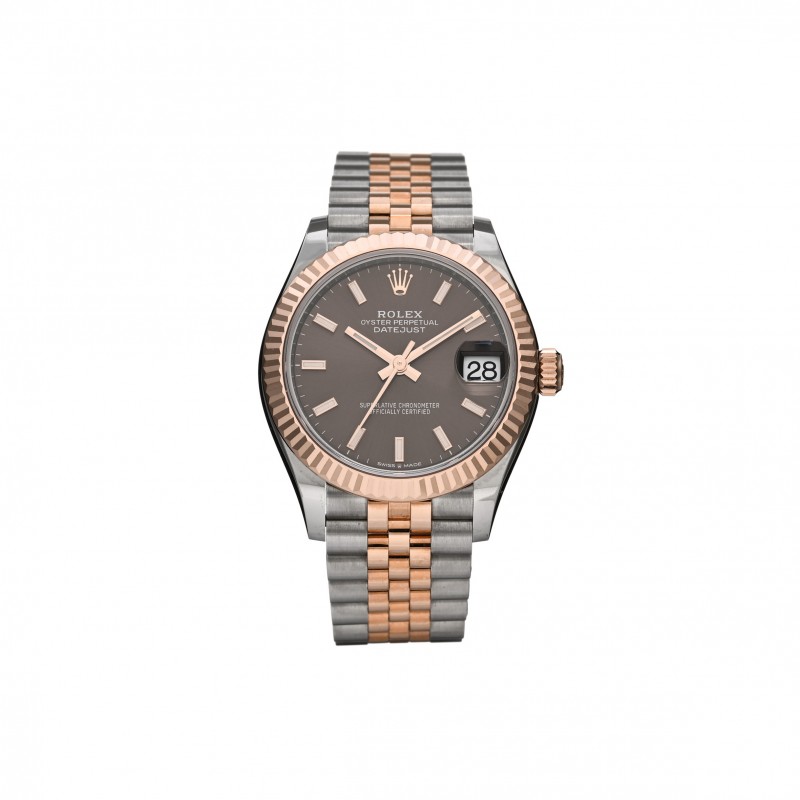 ROLEX STAINLESS STEEL 18K EVEROSE GOLD 31MM OYSTER PERPETUAL DATEJUST WATCH DARK RHODIUM 278271