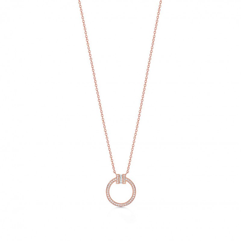 Tiffany T Diamond Pendant in 18k Rose Gold with a Baguette Diamond