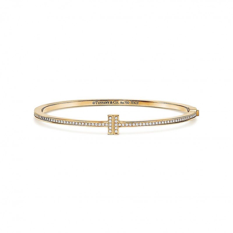 Tiffany T Diamond Hinged Wire Bangle in 18k Gold