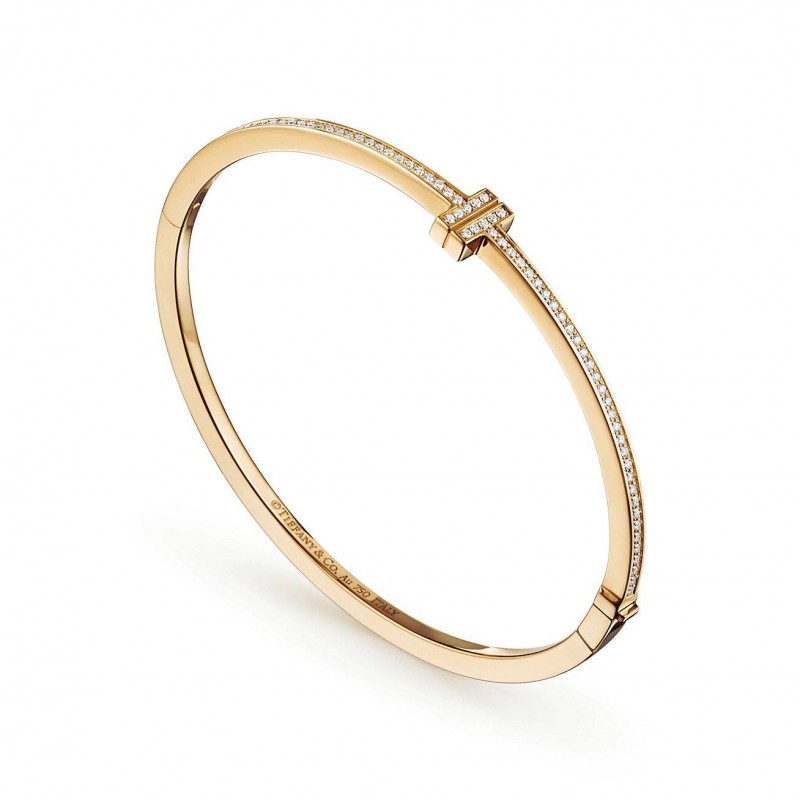 Tiffany T Diamond Hinged Wire Bangle in 18k Gold