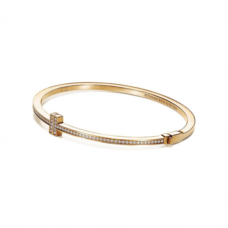 Tiffany T Diamond Hinged Wire Bangle in 18k Gold