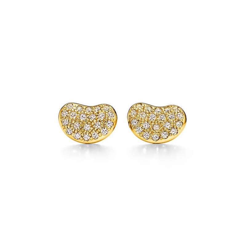 TIFFANY ELSA PERETTI® BEAN® DESIGN EARRINGS IN YELLOW GOLD WITH PAVÉ DIAMONDS, 9 MM