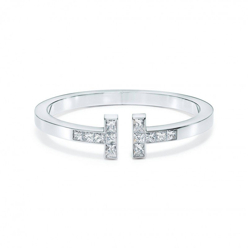 TIFFANY T PRINCESS-CUT DIAMOND SQUARE BRACELET IN 18K WHITE GOLD