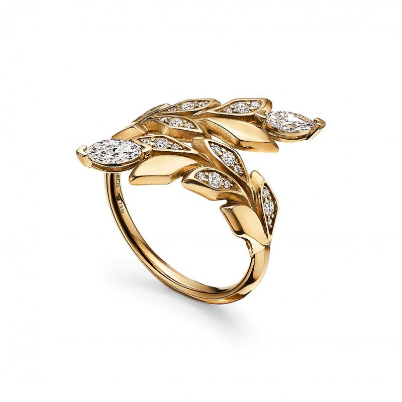 TIFFANY VICTORIA® VINE BYPASS RING IN YELLOW GOLD WITH DIAMONDS