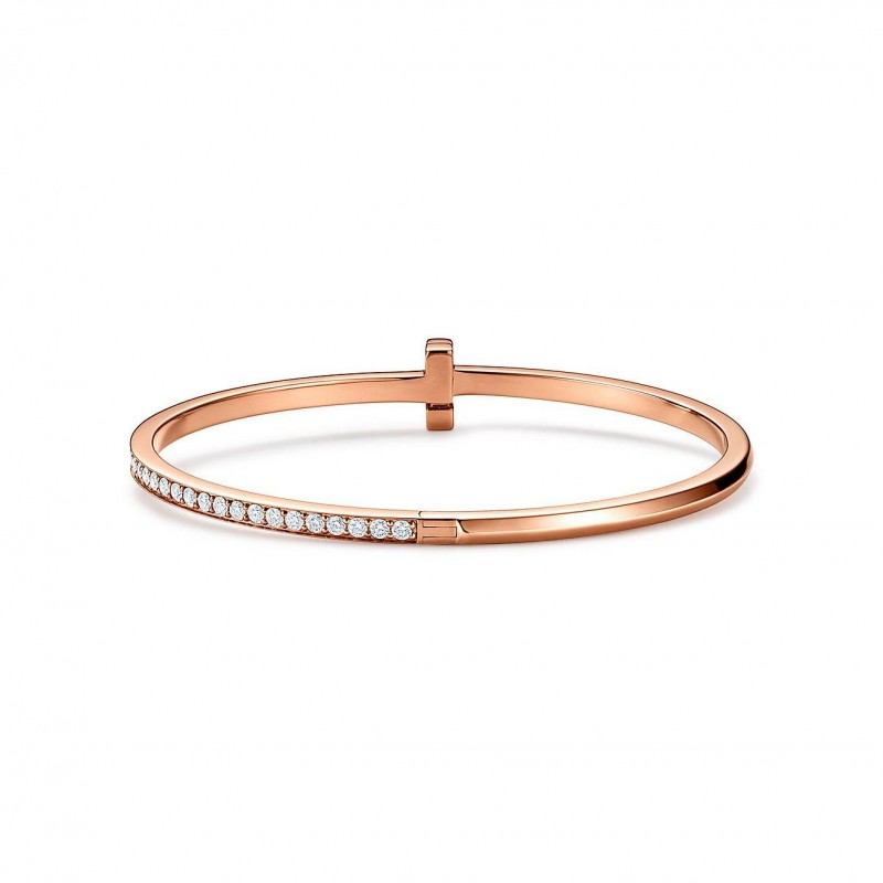 TIFFANY T T1 HINGED BANGLE IN ROSE GOLD WITH DIAMONDS, NARROW