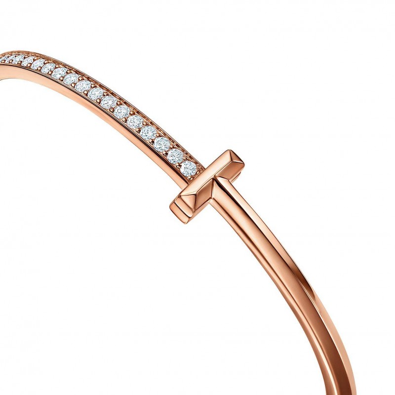 TIFFANY T T1 HINGED BANGLE IN ROSE GOLD WITH DIAMONDS, NARROW