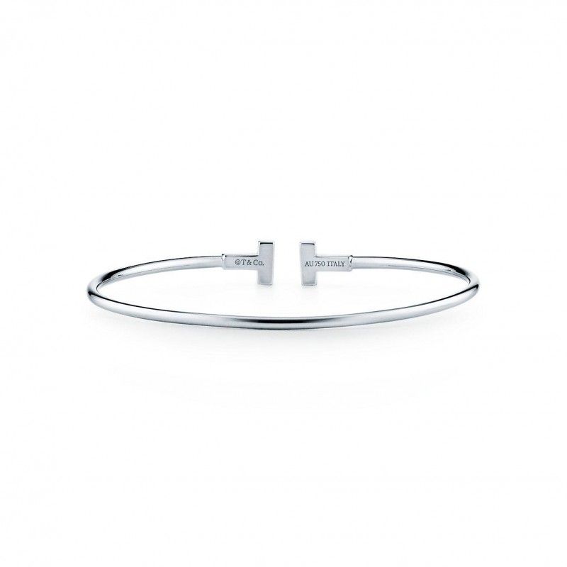 Tiffany T Narrow Wire Bracelet in 18k White Gold