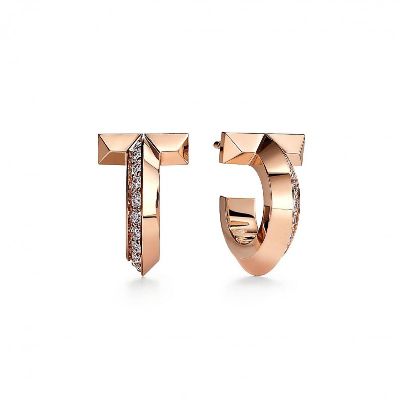 TIFFANY T T1 HOOP EARRINGS IN ROSE GOLD WITH DIAMONDS