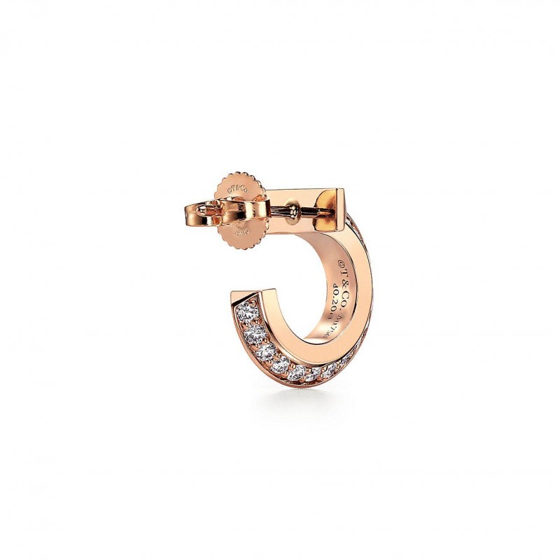 TIFFANY T T1 HOOP EARRINGS IN ROSE GOLD WITH DIAMONDS