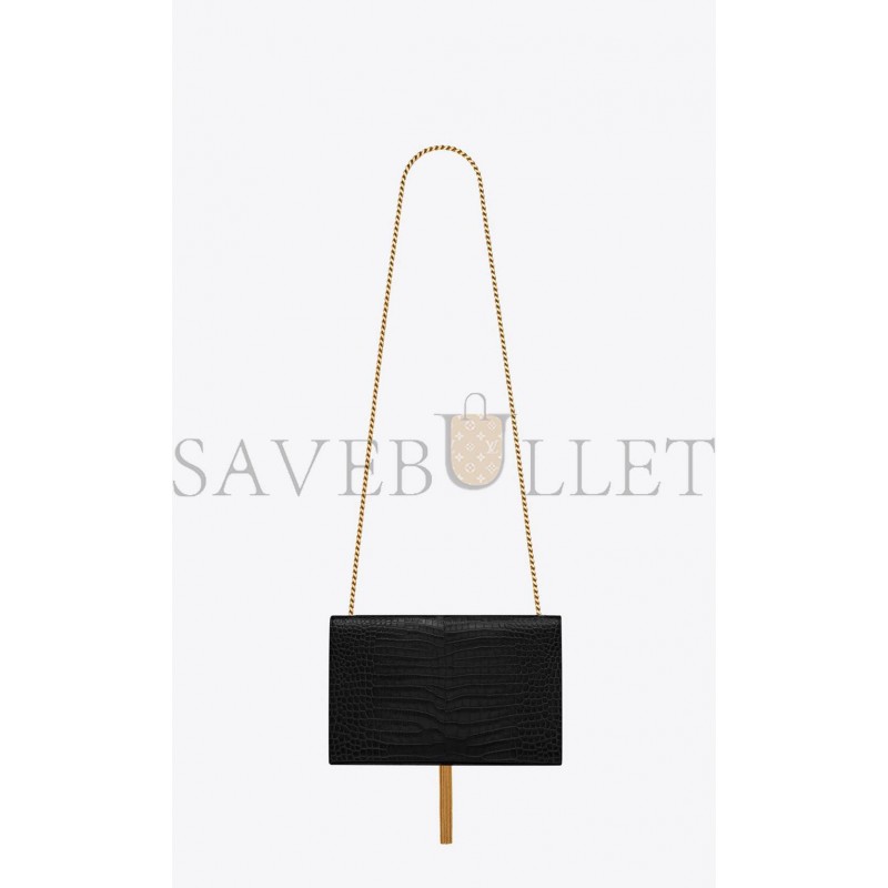 YSL KATE MEDIUM CHAIN BAG WITH TASSEL IN CROCODILE-EMBOSSED SHINY LEATHER 354119DND0J1000 (24*14.5*5.5cm)