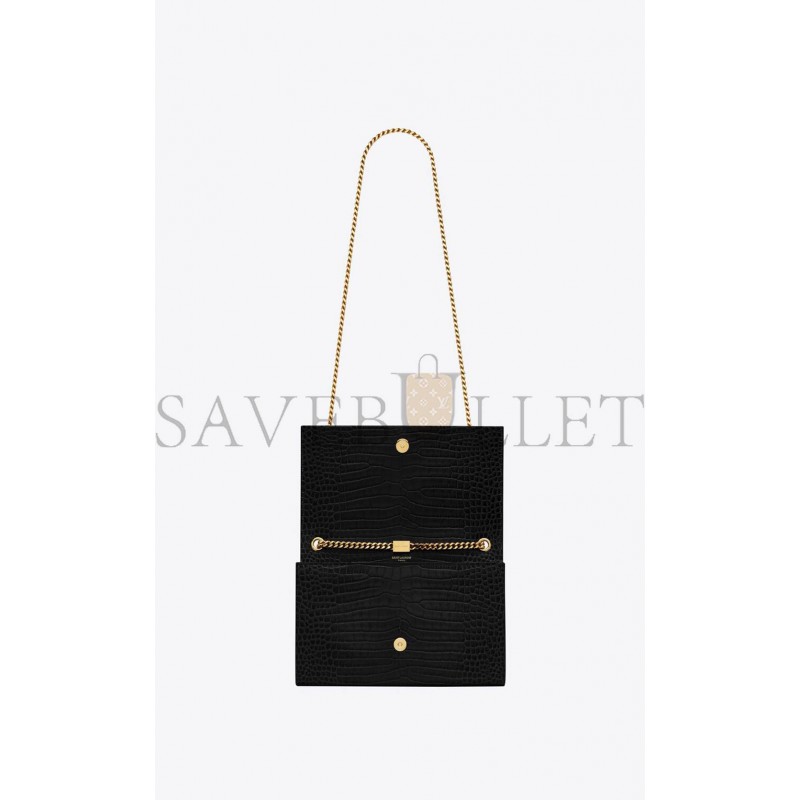 YSL KATE MEDIUM CHAIN BAG WITH TASSEL IN CROCODILE-EMBOSSED SHINY LEATHER 354119DND0J1000 (24*14.5*5.5cm)