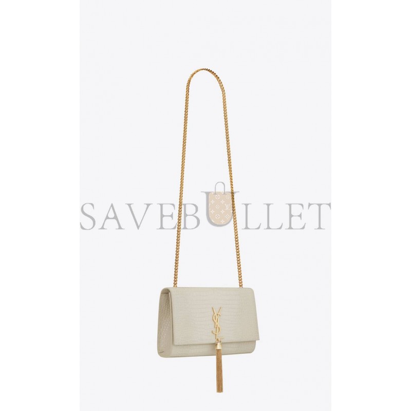 YSL KATE MEDIUM CHAIN BAG WITH TASSEL IN CROCODILE-EMBOSSED SHINY LEATHER 354119DND0J9207 (24*14.5*5.5cm)