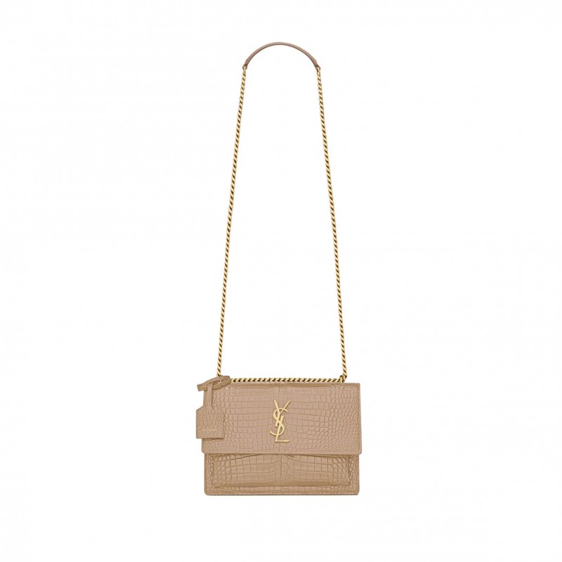 YSL SUNSET MEDIUM CHAIN BAG IN CROCODILE-EMBOSSED SHINY LEATHER 442906DND0J2721 (22*16*6.5cm)