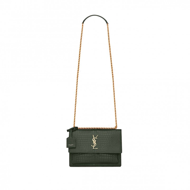 YSL SUNSET MEDIUM CHAIN BAG IN CROCODILE-EMBOSSED SHINY LEATHER 442906DND0J3144 (22*16*6.5cm)