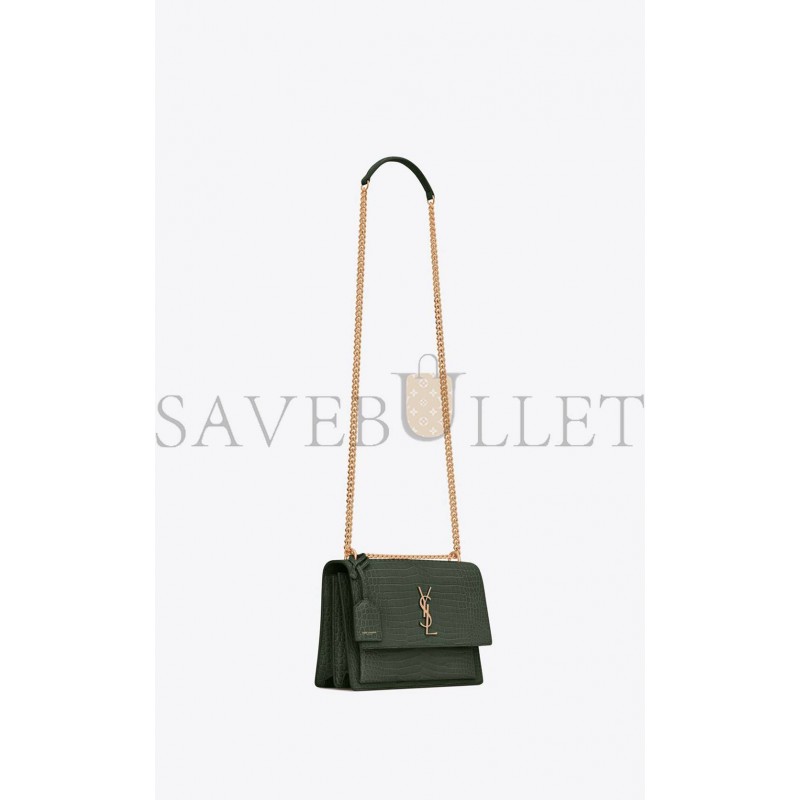 YSL SUNSET MEDIUM CHAIN BAG IN CROCODILE-EMBOSSED SHINY LEATHER 442906DND0J3144 (22*16*6.5cm)