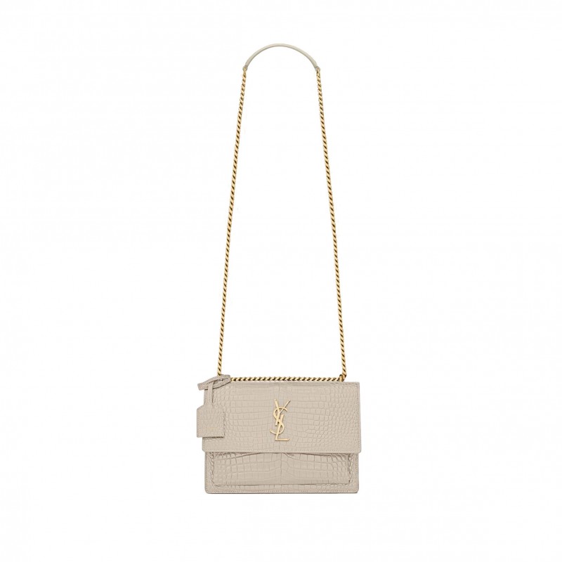 YSL SUNSET MEDIUM CHAIN BAG IN CROCODILE-EMBOSSED SHINY LEATHER 442906DND0J9207 (22*16*6.5cm)