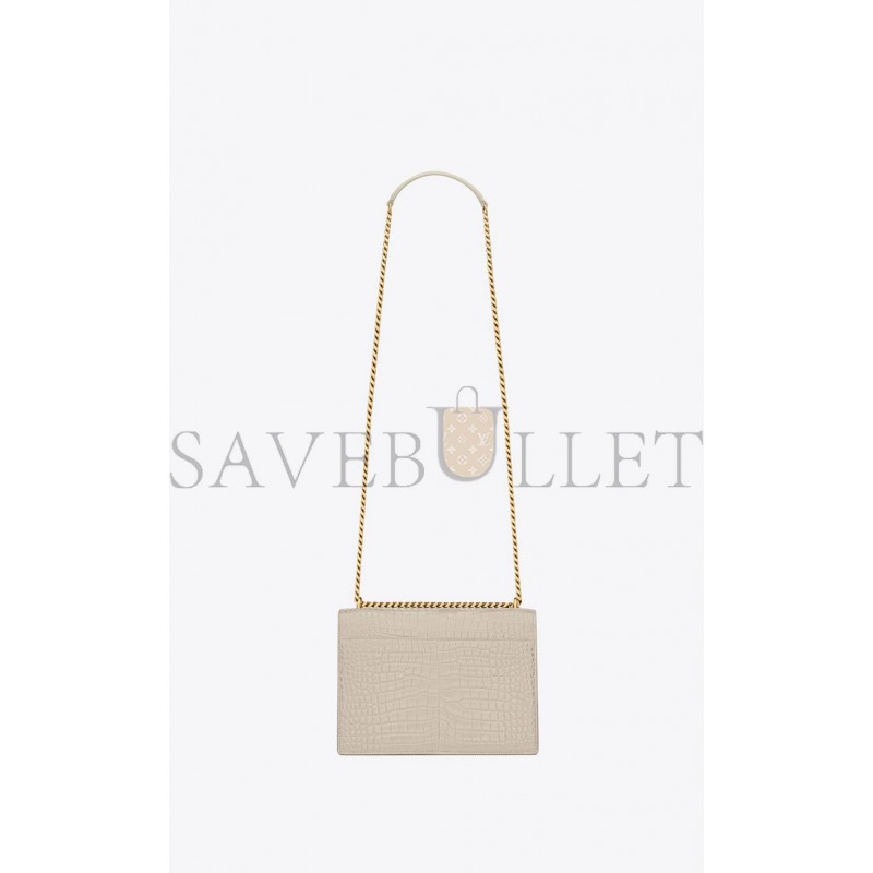 YSL SUNSET MEDIUM CHAIN BAG IN CROCODILE-EMBOSSED SHINY LEATHER 442906DND0J9207 (22*16*6.5cm)