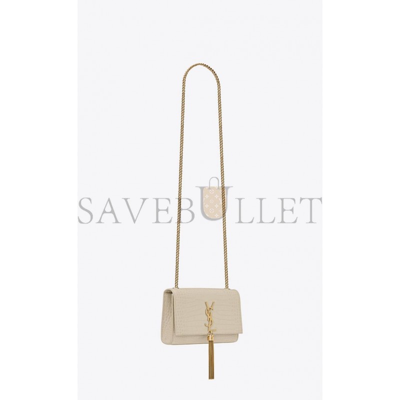 YSL KATE SMALL CHAIN BAG WITH TASSEL IN CROCODILE-EMBOSSED SHINY LEATHER 474366DND0J9207 (20*12.5*5cm)