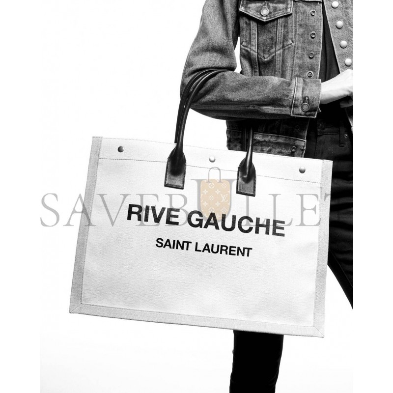 YSL RIVE GAUCHE TOTE BAG IN LINEN AND LEATHER 499290FAABR9054 (48*36*16cm)